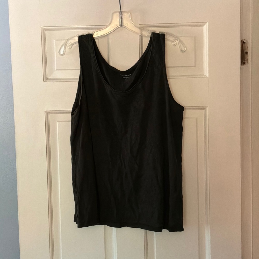 Eileen Fisher Organic Linen Scoop Neck Tank Top Charcoal Gray L Minimalist